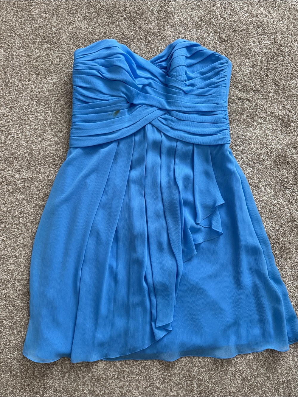 David's Bridal Periwinkle Strapless Pleated Chiffon Bridesmaid Dress.